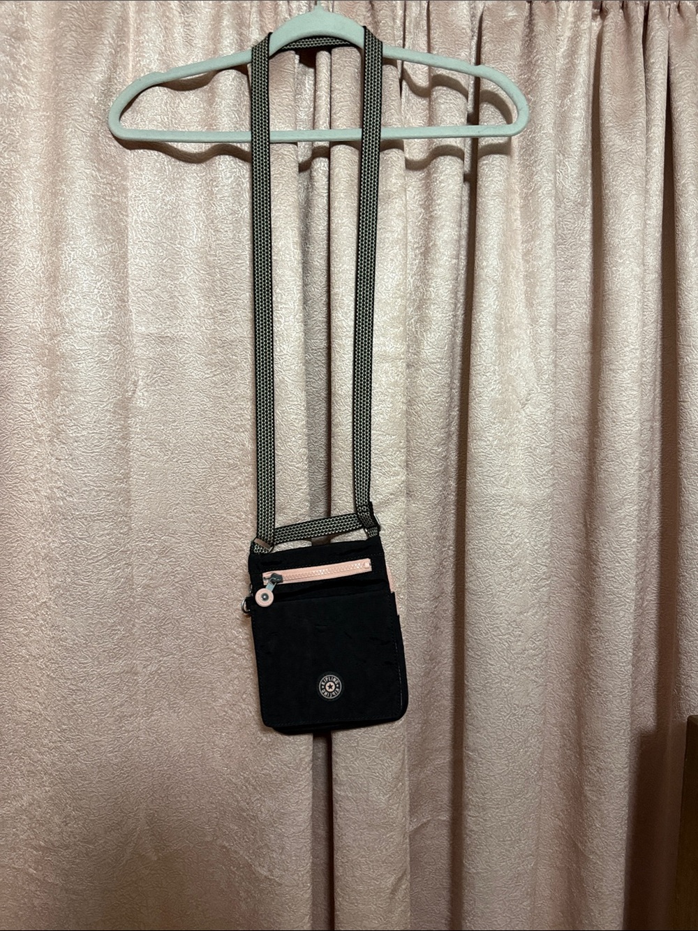 Kipling Black Crossbody Bag with Pink Zipper Accents